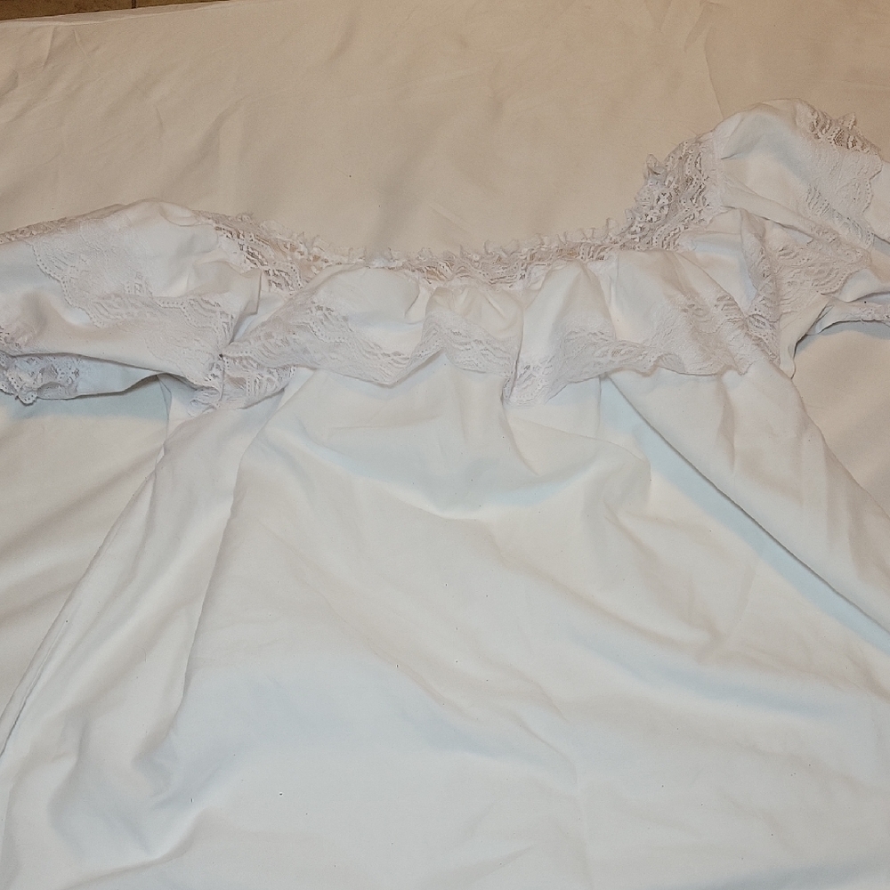 Elegant White Lace Trim Handstiched Mexican Off Shoulder Blouse